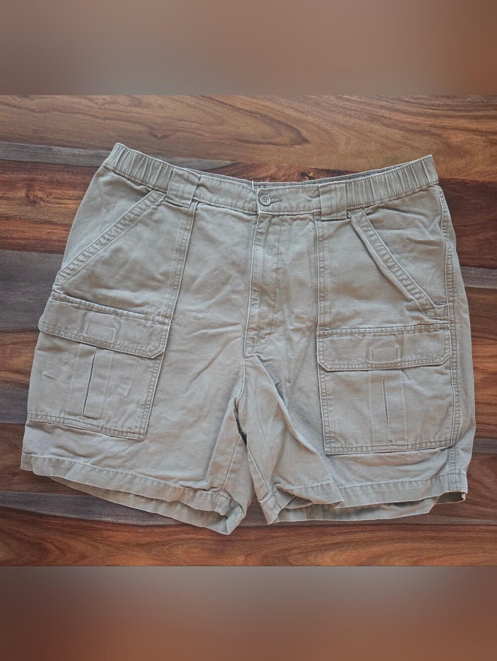 Savane Men's Khaki Cargo Shorts - Classic Utility Style 36 Faded Green